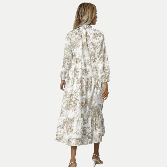 Adriana - Midi-jurk met toile-print en hoge kraag