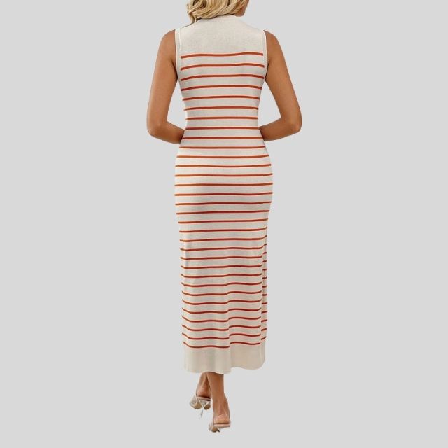 Ariana - Chique gestreepte midi-jurk met contrasterende zoom