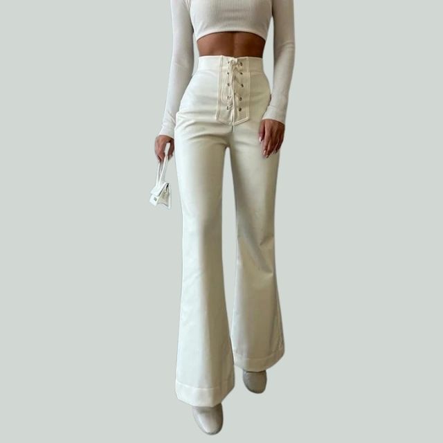 Ariella - Elegante uitlopende broek met hoge taille en veterdetails