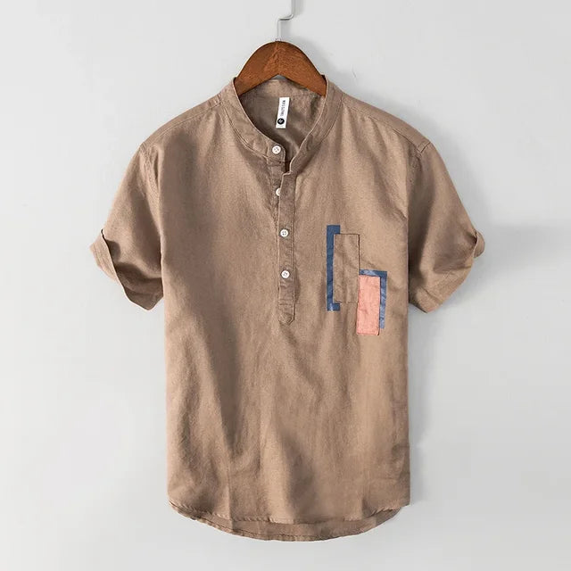 Milo - Minimalistisch linnen overhemd met patchaccenten