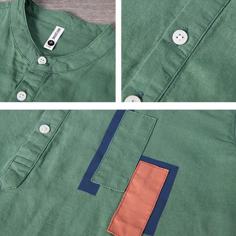 Milo - Minimalistisch linnen overhemd met patchaccenten