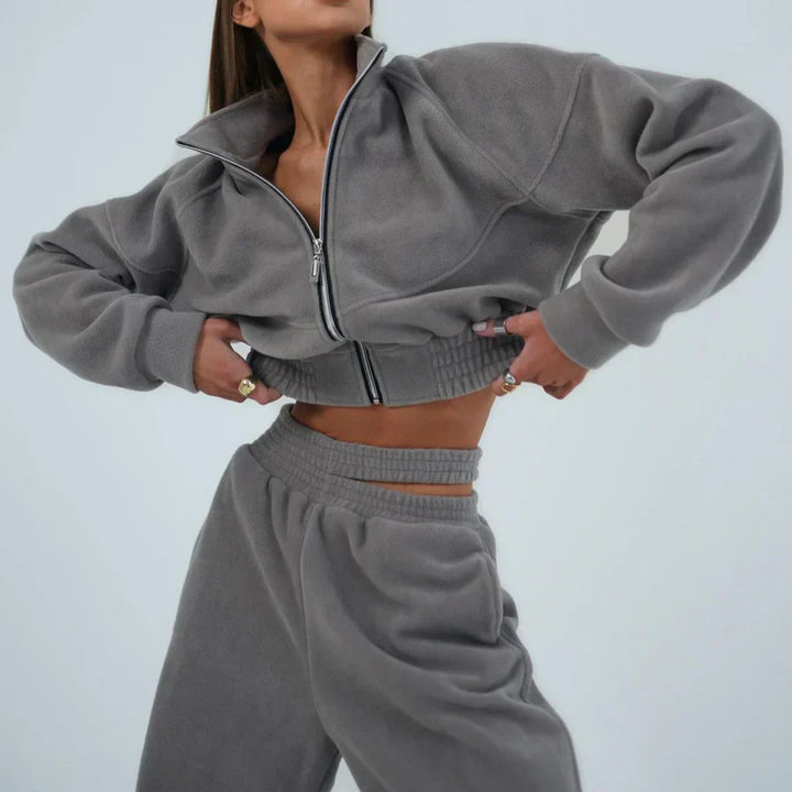 Mia - Cropped hoodie met rits en bijpassende joggingbroek