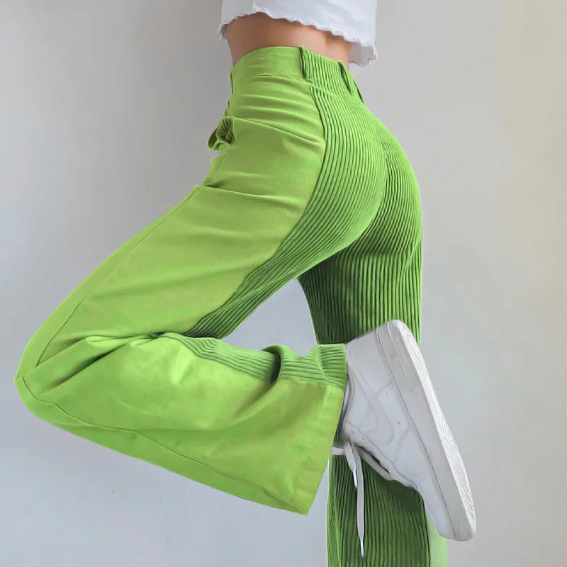 Aria - Geribbelde broek met hoge taille