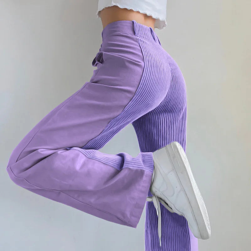 Aria - Geribbelde broek met hoge taille