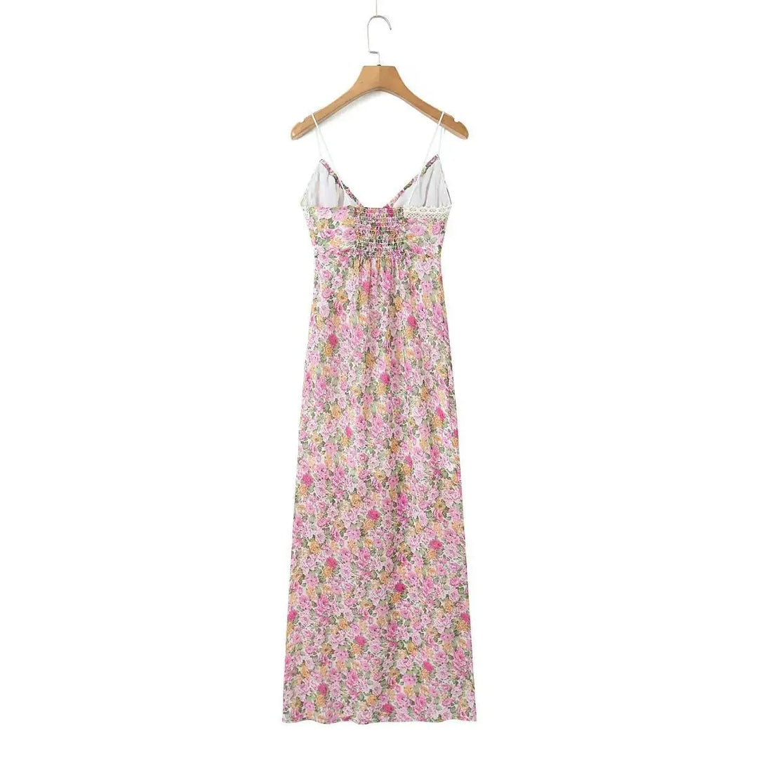 Mia - maxi-jurk met bloemenprint, spaghettibandjes en knoopdetail