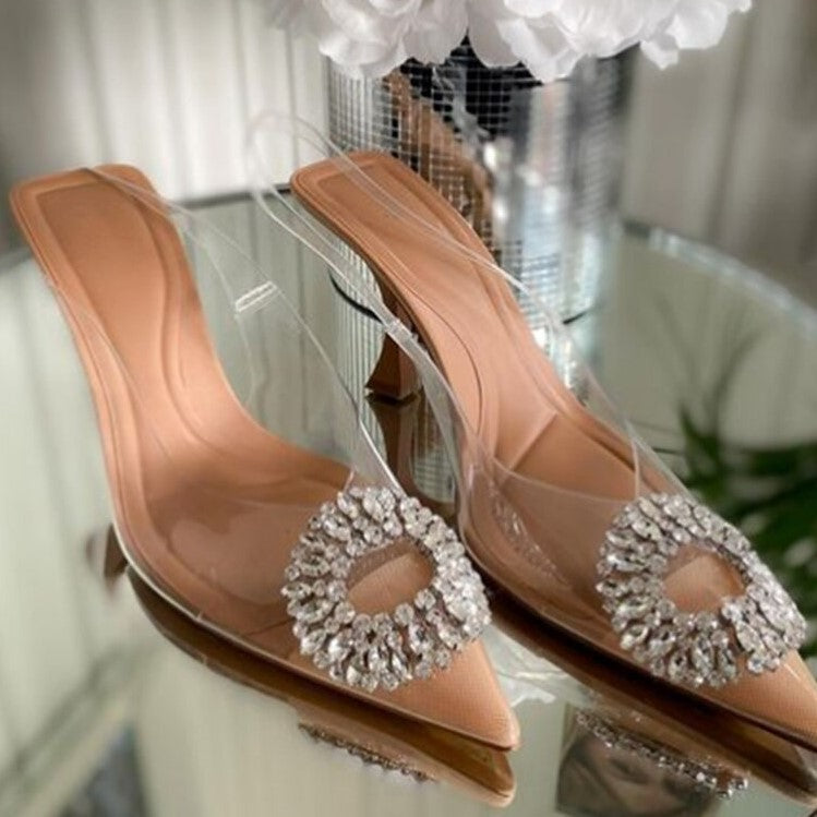 Elena - verfraaide pure platte schoenen met kristallen details
