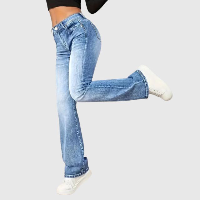 Sienna - Uitlopende jeans met hoge taille en lichte wassing
