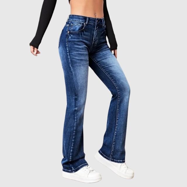 Sienna - Uitlopende jeans met hoge taille en lichte wassing