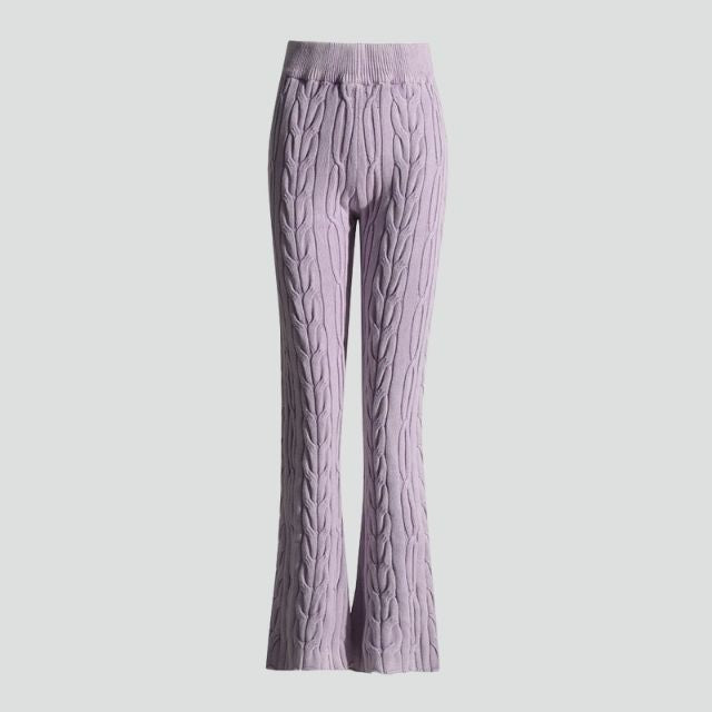 Ava - lavendelkleurige kabelgebreide uitlopende broek