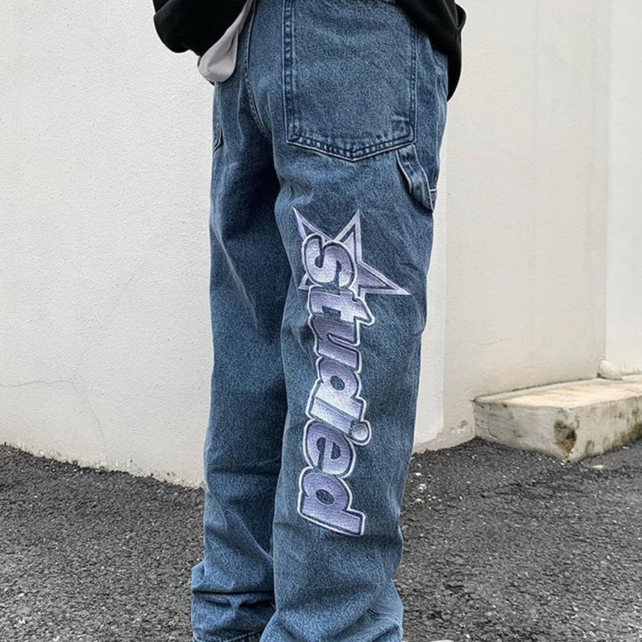 Raven - Wijde jeans met opvallende grafische print